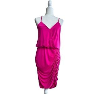 NWT KRISA (revolve brand) Fuchsia Pink Ruched Spaghetti Strapped Dress Size XS